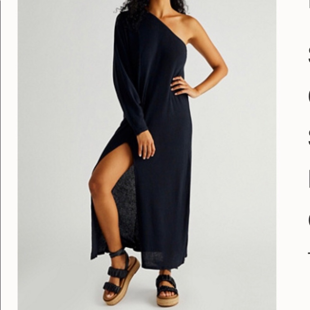 Free People One-Shoulder Black Maxi Dress with Side Slit